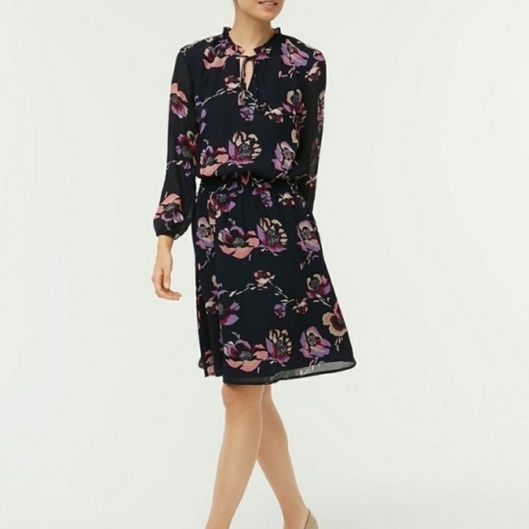 J. Crew Dresses & Skirts - 🔥J. Crew Women's Navy Floral Print Smocked-Waist Dress, Size M